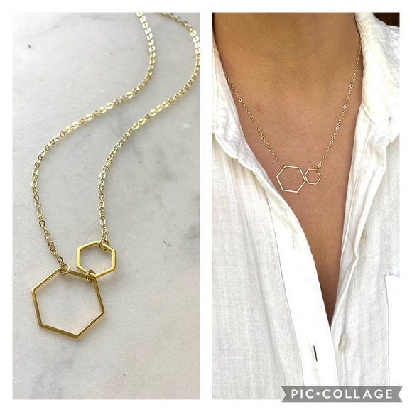 Dainty Gold Plated Double Hexagon Necklace - Picture 1 of 4